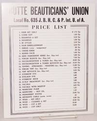 Butte Beauticians' Union No. 635, J.B.H.C. & P. Int. U. of A. Scale of Prices