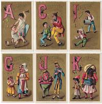1880s - A full set of pristine French illustrated alphabet trade cards used to advertise the sale of clothing by a Massachusetts merchant
