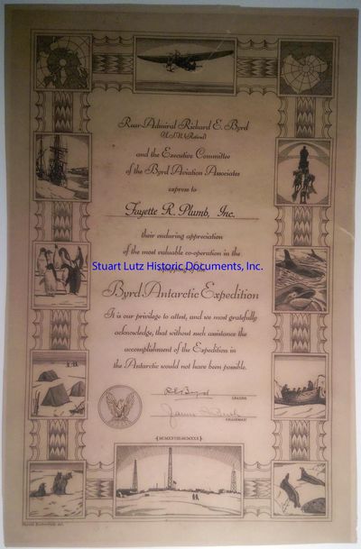 Polar Explorer Richard Byrd Thanks A Supplier Of His First Antarctic Expedition With A Decorated Certificate