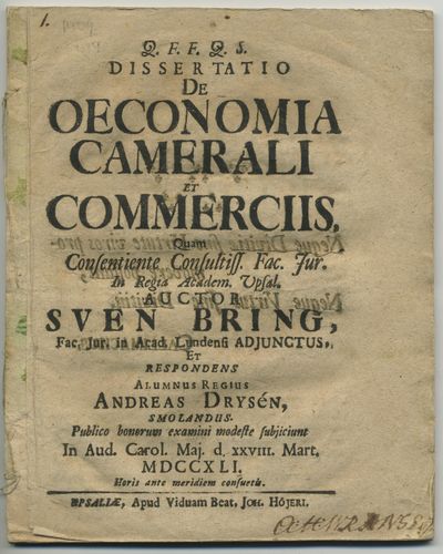 Dissertatio de oeconomia camerali et commerciis.…