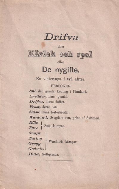 Drifva eller Kärlek och spel eller De nygifte. En…