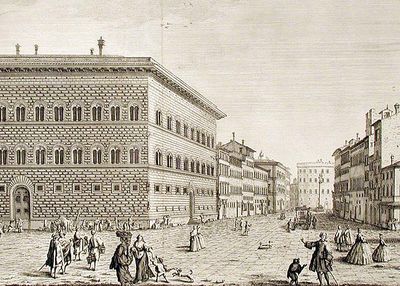 Veduta del Palazzo del Sigre. Principe Strozzi, e della Strada che conduce al Ponte a S. Trinita. T.XIII