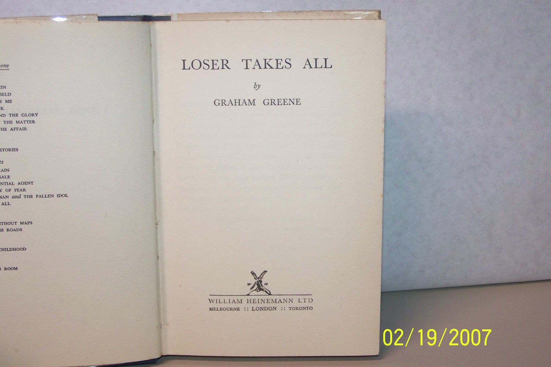 Loser Takes All by Graham Greene - 1st Edition - 1955 - from ...