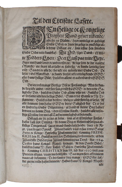 Biblia Det er Den gantske Hellige Scrifft paa Danske igien offuerseet oc Prentet effter vor allernaadigste Herris oc Kongis K. Christian den IV. Befaling. Mett Register/ alle D. Lutheri Fortaler ghans Udledning i Brædden oc Viti Theodori Summarier. Cu... - [THE MAGNIFICENT CHRISTIAN IV FOLIO BIBLE] (photo 8)