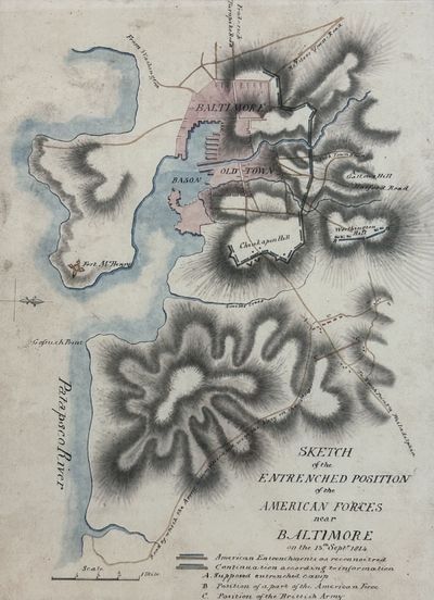 ENTRENCHED POSITIONS OF AMERICAN TROOPS NEAR BALTIMORE" WAR OF 1812