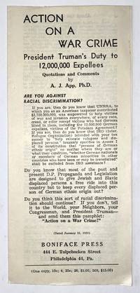 cover of Action on a war crime; President Truman's duty to 12,000,000 expellees, quotations and comments