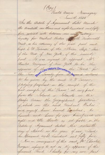 A Contemporary Copy Of A Lease Document Related To Star Of The West, The Ship Fired Upon When It Tried To Resupply Fort Sumter