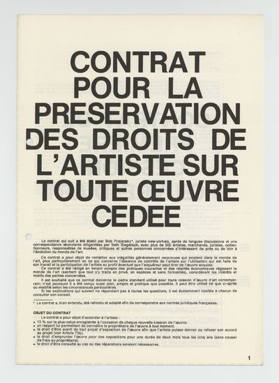 Contrat pour la Préservation des Droits de l'Artiste sur Toute Oeuvre Cédée