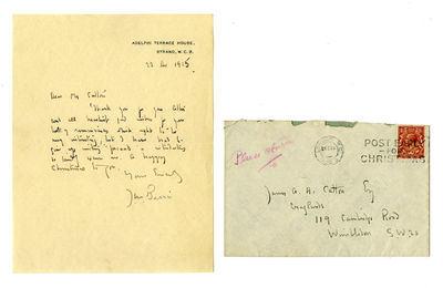 22 December 1915. Letter. Faint crease from folding. Fine. One-page handwritten letter to James A. H...