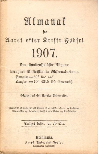 Almanak for Aaret efter Kristi Fødsel 1907. Den…