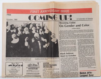 Coming up! a calendar of events October, 1980; On Gender and Color &  Sisters of Perpetul Indulgence by Hartman, Bill & Roland Schembari,  editors, Sisters of Perpetual Indulgence, Sabrina Sojourner, Maggie Rose,
