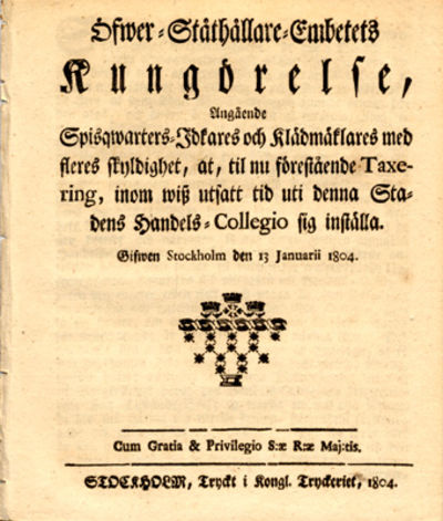 Öfwer-Ståthållare-Embetets kungörelse, angående…