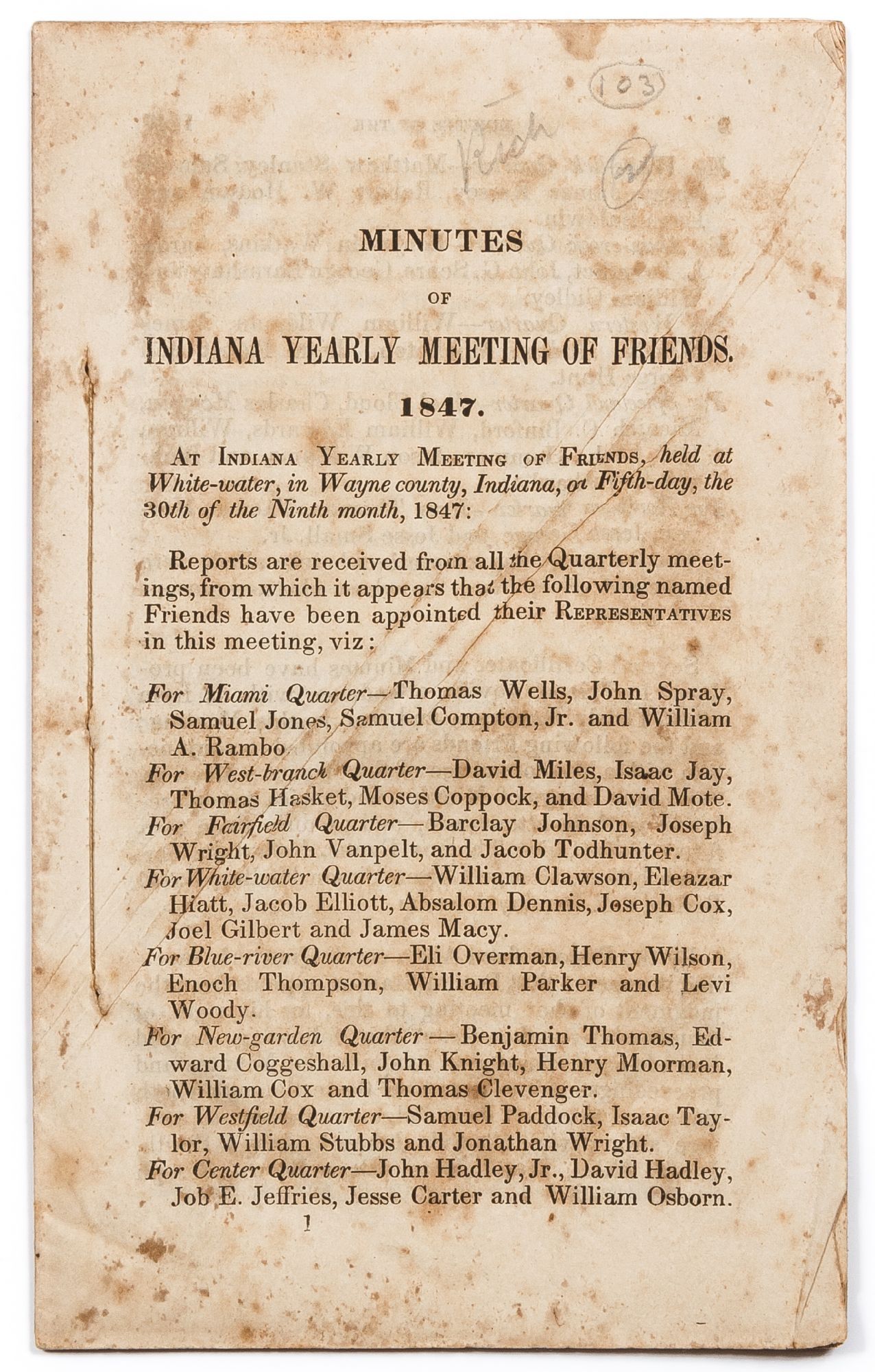 Minutes of Indiana Yearly Meeting of Friends. 1847