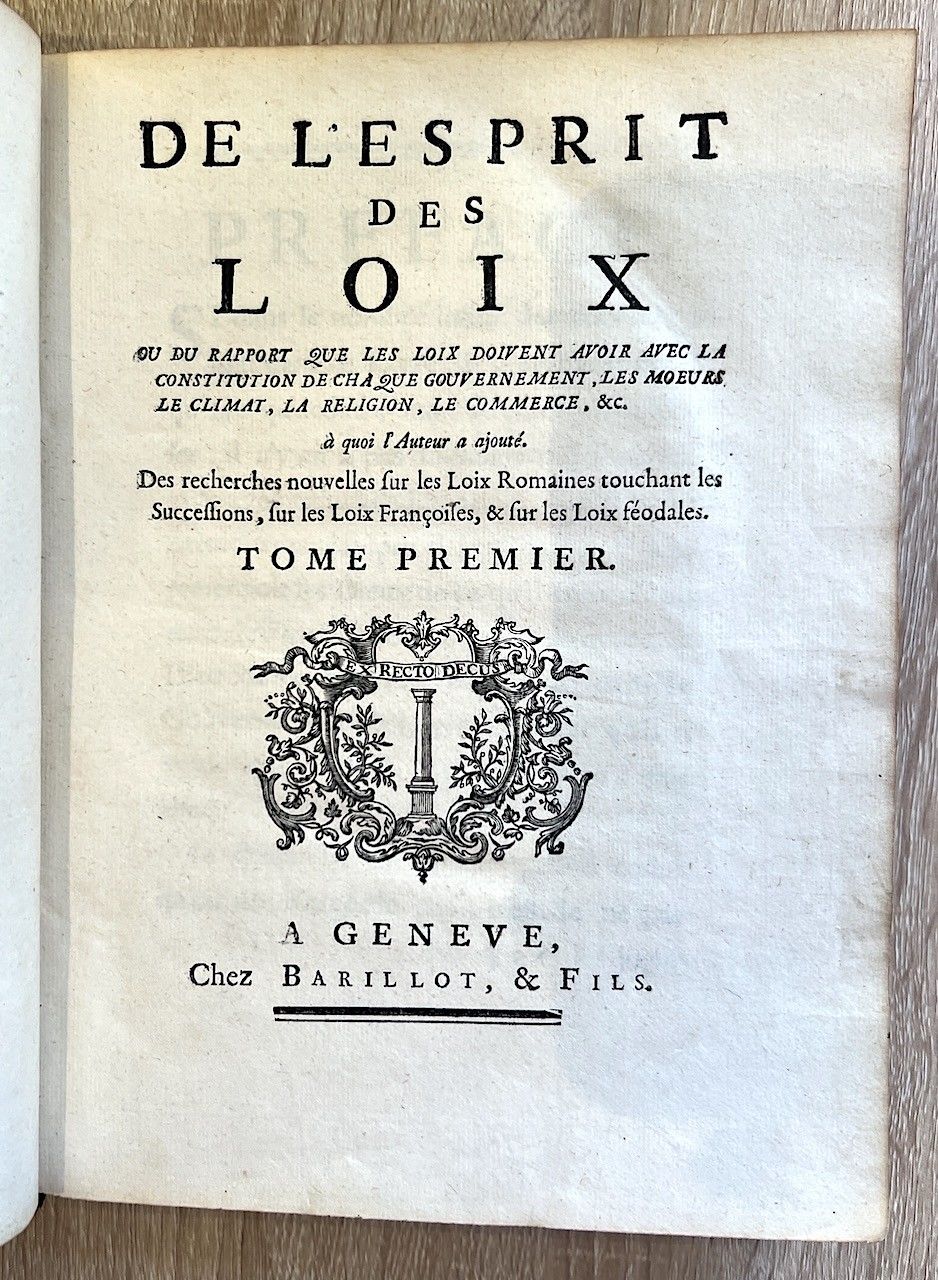 Montesquieu De l'esprit des lois 2冊 DE L'ESPRIT DES LOIS - 1748 by Montesquieu | 1748 | Barillot