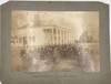 HOME OF WASHINGTON, MOUNT VERNON, VA." [caption title]; Large Cabinet Card of Exterior Showing Tour Group. "Friend's Excursion...1st Mo. 1889