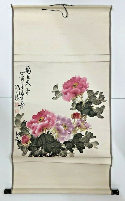 HANGING CHINESE GARDEN PAINTING 50" SCROLL