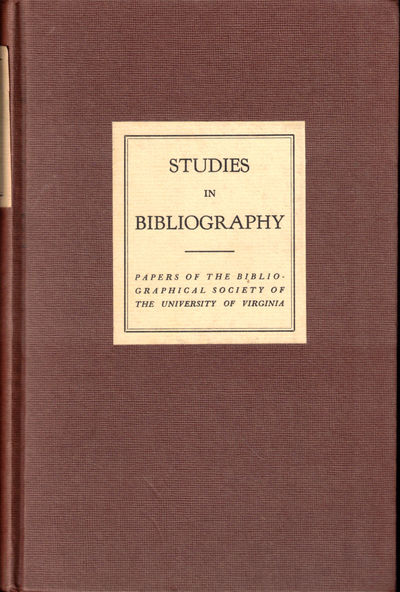 Charlottesville: Bibliographical Society of the University of Virginia, 1966. Hardcover. Very good. ...