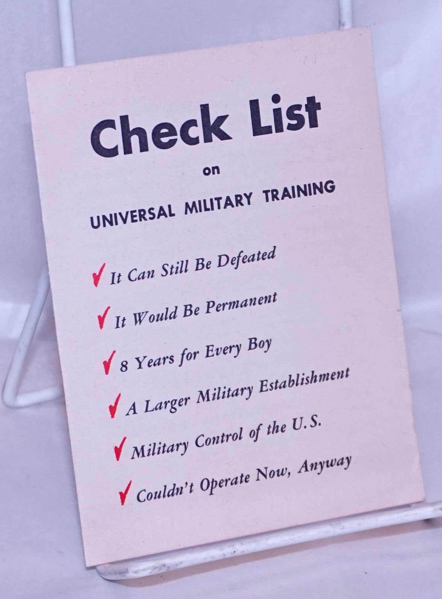 Check List on Universal Military Training