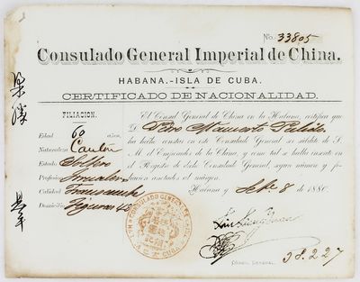 [Certificado de Nacionalidad from the Chinese Consulate in Cuba]