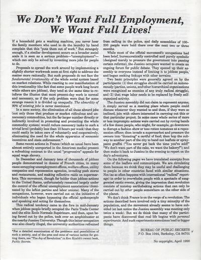 WE DON'T WANT FULL EMPLOYMENT, WE WANT FULL LIVES!