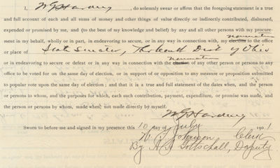 The Career Begins for a Future President: The Oath of Candidacy of Warren G. Harding