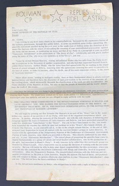 Bolivian CP replies to Fidel Castro