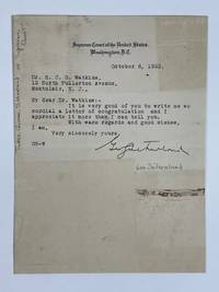 GEORGE SUTHERLAND: TYPED LETTER SIGNED, THANKS FOR CONGRATULATIONS ON SUPREME COURT APPOINTMENT