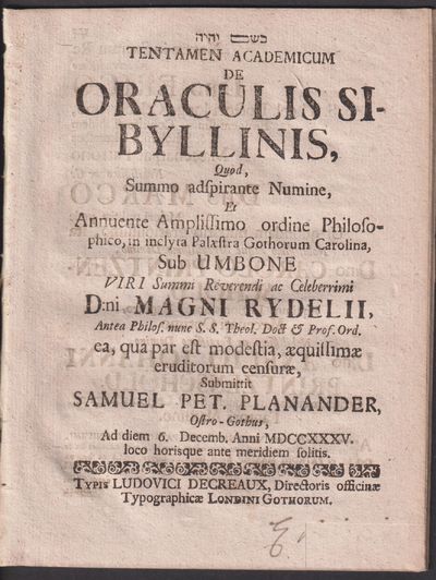 Tentamen academicum de oraculis Sibyllinis, quod…
