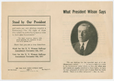 Pamphlet Quotes President Wilson to Support Woman Suffrage in New York State
