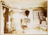 Three Photographs of the Sporting Library of William T. Hornaday, director of the New York Zoological Park, showing his library shelves, woth mounted trophies of American Bison, Big Horn Sheep, Pronghorn Antelope, and Elk, as well as the wraparound mural of American outdoor scenes above the shelves, and paintings of Western scenes de (Hornaday, William T) - 1896