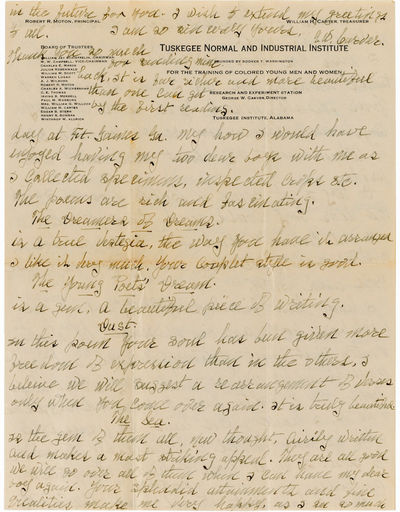 Tuskegee, AL, 4 August 1931. Letter. Evenly toned with normal creases from folding. Near Fine. Lengt...