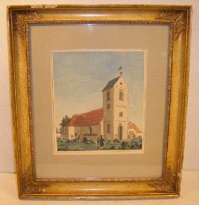 Rødovre kirke. Håndkoloreret tegning