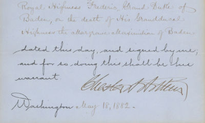 President Chester A. Arthur Sends Condolences to Grand Duke Frederick of Baden on the Death of His Relative, Margrave Maximilian