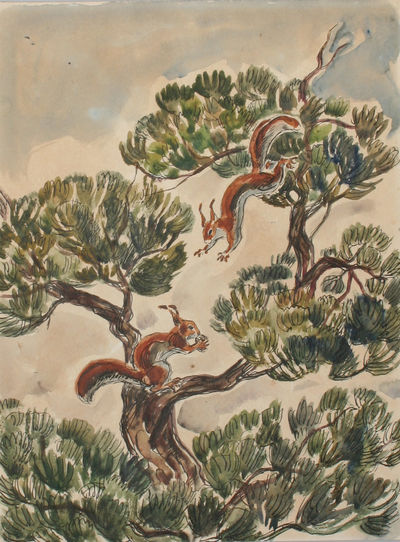 12 originale akvareller til "Bogen om Lasse og Dyrene." - [ORIGINALE AKVARELLER AF KNUD KYHN] (photo 2)