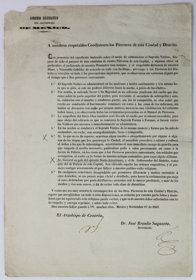Gobierno Eclesiastico del Arzobispo de Mexico. A Nuestros Respetables Coadjutores los Parrocos de Esta Ciudad y Distrito [caption title]