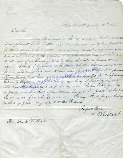 Letter Advocates Artist Daniel Huntington For Capitol Rotunda Painting: As All Works Of Art Should Be Done By Those Who Will Do Honour To Our Country