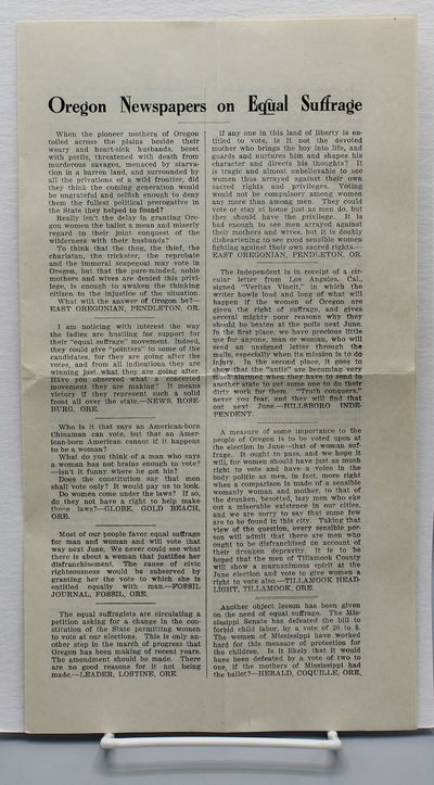 Oregon Newspapers on Equal Suffrage
