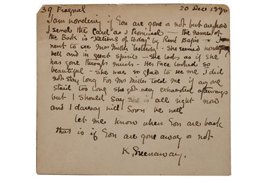 Autograph Note on Card, Signed. 39 Frognal, Hampstead. N.W. 20 Dec, 1890. One page, 3 1/8 x 3 1/2 in...