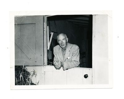 Signed Photograph, 12mo original photograph, Big Sur, August 1949; plus TLS on 4to brown paper, n.p., n.d., with autograph letter on Miller's behalf by Emil White on Miller's 4to Big Sur stationery, Sept. 28, 1945