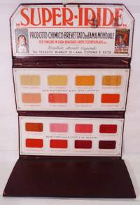 Super-Iride. Prodoto Chimico Brevettato Di Fama Mondiale; Per Tingere In Casa Qualsiasi Abito, Tessuto, Filato, ecc. Risultati ottenuti tingendo Su Tessuto Bianco Di Lana, Cotone E Seta