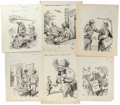 [Original Art]: Six Large Vietnam War-Themed Political Cartoons