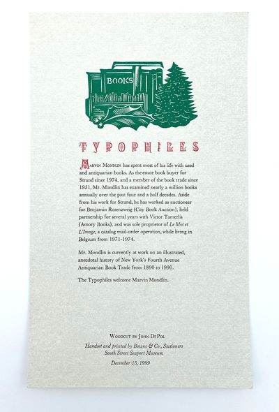 [Broadside announcing Marvin Mondlin's membership to the Typophiles]