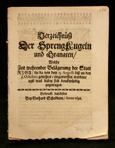 Verzeichnüss der SprengKugeln und Granaten,…