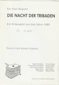 Programmheft Per Olov Enquist: DIE NACHT DER TRIBADEN Premiere 29. Juni 1989 im Studio Werkhaus