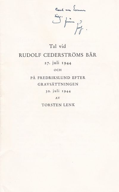 Tal vid Rudolf Cederströms bår 27 juli 1944 och…