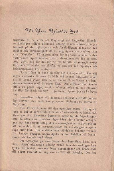 Till Herr Redaktör Gert [= rubrik].