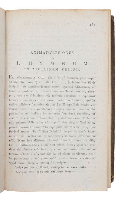 Hymni Homerici cum reliquis carminibus minoribus Homero tribui solitis et Batrachomyomachia. Addita est Demetrii Zeni Versio Batrachomyomachiae ... et Theodori Prodomi Galeomyomachia. Textum recensuit ... Carolus David Ilgen (photo 4)