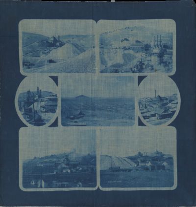Composite Cyanotype Collage of the Cripple Creek Gold District, Depicting the Morning Glory, Victor, and Portland Mines, Printed on Cloth