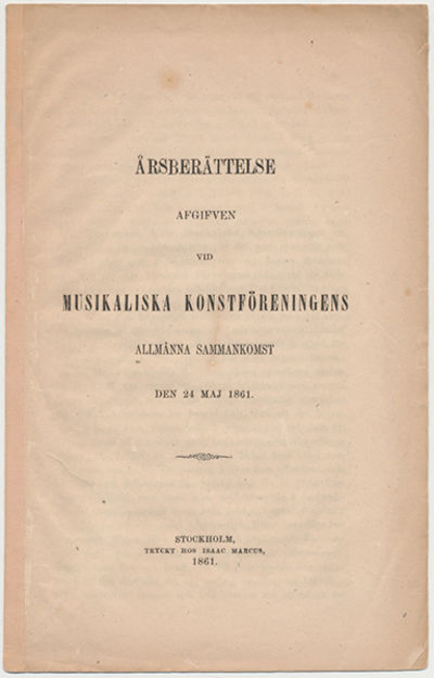 Årsberättelse afgifven vid Musikaliska…