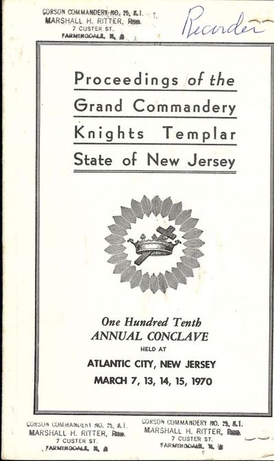 PROCEEDINGS GRAND COMMANDERY KNIGHTS TEMPLAR STATE NEW JERSEY 1970